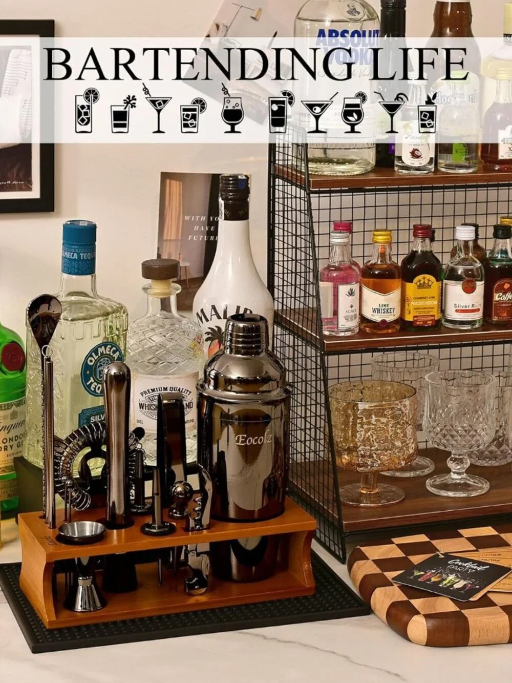 Bartender Kit Cocktail Shaker Set with Stand Bar Tool Bar Set for Drink Mixing H